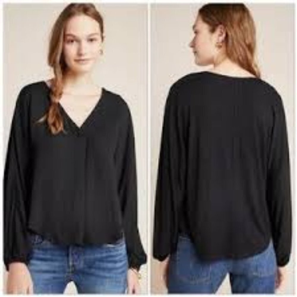 Anthropologie Dolan Black Longsleeve V-neck shirt size XS
